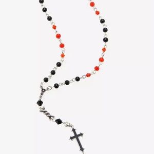 Long red and black cross necklace